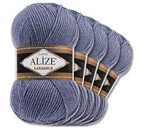 Wohnkult Alize 5 x 100 g Lanagold Wolle | 53 Auswahl | Stricken Häkeln Wolle (203 | Denim Melange)