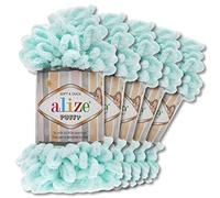 Wohnkult Alize 5 x 100 g Puffy Wolle Chenille Schlaufenwolle Häkeln und Stricken ohne Hilfsmittel Kleidung Accesoire Decken Teppiche (15 | Mint)