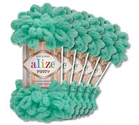 Wohnkult Alize 5 x 100 g Puffy Wolle Chenille Schlaufenwolle Häkeln und Stricken ohne Hilfsmittel Kleidung Accesoire Decken Teppiche (490 | Seegrün)