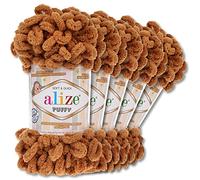 Wohnkult Alize 5 x 100 g Puffy Wolle Chenille Schlaufenwolle Häkeln und Stricken ohne Hilfsmittel Kleidung Accesoire Decken Teppiche (179 | Kamelhaar)