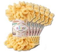 Wohnkult Alize 5 x 100 g Puffy Wolle Chenille Schlaufenwolle Häkeln und Stricken ohne Hilfsmittel Kleidung Accesoire Decken Teppiche (509 | Zitrone)