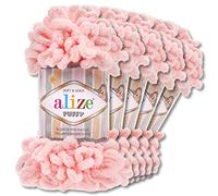 Wohnkult Alize 5 x 100 g Puffy Wolle Chenille Schlaufenwolle Häkeln und Stricken ohne Hilfsmittel Kleidung Accesoire Decken Teppiche (340 | Hellrosa)