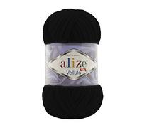 Alize 5 x 100 g Velluto Wolle 500 Gramm super Bulky Chenillegarn,Kuschelweich 100g, Kissen Babydecke etc (schwarz 60)