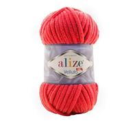 Alize 5 x 100 g Velluto Wolle 500 Gramm super Bulky Chenillegarn,Kuschelweich 100g, Kissen Babydecke etc (rot 56)