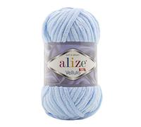 Alize 5 x 100 g Velluto Wolle 500 Gramm super Bulky Chenillegarn,Kuschelweich 100g, Kissen Babydecke etc (Baby blau 218)
