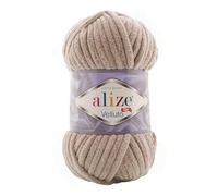 Alize 5 x 100 g Velluto Wolle 500 Gramm super Bulky Chenillegarn,Kuschelweich 100g, Kissen Babydecke etc (beige 530)