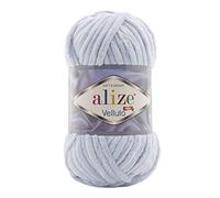 Alize 5 x 100 g Velluto Wolle 500 Gramm super Bulky Chenillegarn,Kuschelweich 100g, Kissen Babydecke etc (grau 416)