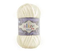 Alize 5 x 100 g Velluto Wolle 500 Gramm super Bulky Chenillegarn,Kuschelweich 100g, Kissen Babydecke etc (Creme 62)