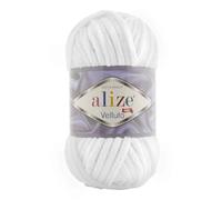 Alize 5 x 100 g Velluto Wolle 500 Gramm super Bulky Chenillegarn,Kuschelweich 100g, Kissen Babydecke etc (weiß 55)