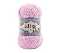 Alize 5 x 100 g Velluto Wolle 500 Gramm super Bulky Chenillegarn,Kuschelweich 100g, Kissen Babydecke etc (rosa 31)