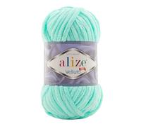 Alize 5 x 100 g Velluto Wolle 500 Gramm super Bulky Chenillegarn,Kuschelweich 100g, Kissen Babydecke etc (Mint 19)