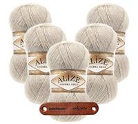 ALIZE 5 x 100g Angora Gold 152 Beige Melange Premium Wolle flauschig leicht für Tücher Schals Pullover Cardigans und Accessoires mit mySearose Label