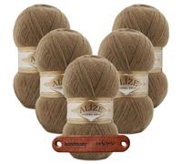 ALIZE 5 x 100g Angora Gold 466 Dark Beige Premium Wolle flauschig leicht für Tücher Schals Pullover Cardigans und Accessoires mit mySearose Label