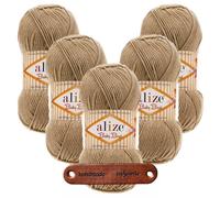 ALIZE 5 x 100g Baby Best 368 Beige Canvas Premium Wolle babyweich ohne Fusseln für Babykleidung Decken und Accessoires hautfreundlich pflegeleicht für das ganze Jahr mit mySearose Label