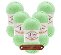ALIZE 5 x 100g Cotton Baby Soft 41 Mint Premium Wolle Babyweiches Baumwollmischgarn für Stricken & Häkeln von Babydecken Kleidung und Amigurumi mit mySearose Label