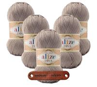 ALIZE 5 x 100g Diva 167 Beige Premium Wolle seidiges Microfaser Garn für Stricken & Häkeln von Sommermode Kleidern Cardigans und Accessoires mit mySearose Label