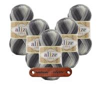 ALIZE 5 x 100g Diva Batik 1900 Premium Wolle seidiger Farbverlauf für Sommermode Tücher und elegante Accessoires mit mySearose Label