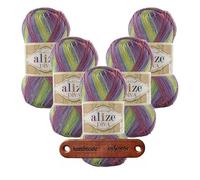 ALIZE 5 x 100g Diva Batik 3241 Premium Wolle seidiger Farbverlauf für Sommermode Tücher und elegante Accessoires mit mySearose Label