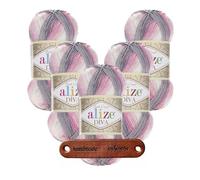 ALIZE 5 x 100g Diva Batik 3245 Premium Wolle seidiger Farbverlauf für Sommermode Tücher und elegante Accessoires mit mySearose Label
