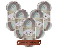 ALIZE 5 x 100g Diva Batik 5550 Premium Wolle seidiger Farbverlauf für Sommermode Tücher und elegante Accessoires mit mySearose Label