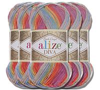 Alize 5 x 100g Diva Batik Türkische Premium Wolle 100% Acryl Handstrickgarne | Garn | Yarn | Strickgarn mit Farbverlauf Baby Akzente Accessoire zum Häkeln Stricken Kleidung (3242)
