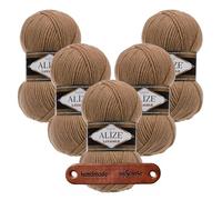 ALIZE 5 x 100g Lanagold 466 Dark Beige Premium Wolle kuschelweich für Herbst Winter Projekte Farbvielfalt für Pullover Cardigans und Accessoires mit mySearose Label