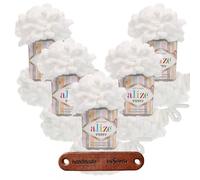 ALIZE 5 x 100g Puffy 55 White Premium Wolle Bulky Schlaufengarn Fingerstrickgarn kuschelweich für Decken, Kissen und Wohnaccessoires stricken ohne Nadeln mit mySearose Label