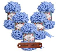 ALIZE 5 x 100g Puffy Fine 112 Blue Premium Wolle Schlaufengarn Fingerstrickgarn kuschelweich für Decken, Kissen und Wohnaccessoires stricken ohne Nadeln mit mySearose Label