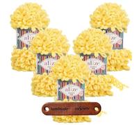 ALIZE 5 x 100g Puffy Fine 113 Yellow Premium Wolle Schlaufengarn Fingerstrickgarn kuschelweich für Decken, Kissen und Wohnaccessoires stricken ohne Nadeln mit mySearose Label