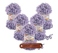 ALIZE 5 x 100g Puffy Fine 166 Premium Wolle Schlaufengarn Fingerstrickgarn kuschelweich für Decken, Kissen und Wohnaccessoires stricken ohne Nadeln mit mySearose Label