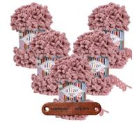 ALIZE 5 x 100g Puffy Fine 295 Pink Rose Premium Wolle Schlaufengarn Fingerstrickgarn kuschelweich für Decken, Kissen und Wohnaccessoires stricken ohne Nadeln mit mySearose Label
