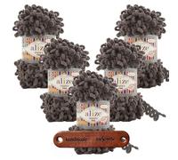 ALIZE 5 x 100g Puffy Fine 305 Coffee Premium Wolle Schlaufengarn Fingerstrickgarn kuschelweich für Decken, Kissen und Wohnaccessoires stricken ohne Nadeln mit mySearose Label