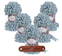 ALIZE 5 x 100g Puffy Fine 414 Azure Premium Wolle Schlaufengarn Fingerstrickgarn kuschelweich für Decken, Kissen und Wohnaccessoires stricken ohne Nadeln mit mySearose Label