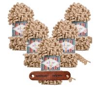 ALIZE 5 x 100g Puffy Fine 415 Desert Sand Premium Wolle Schlaufengarn Fingerstrickgarn kuschelweich für Decken, Kissen und Wohnaccessoires stricken ohne Nadeln mit mySearose Label
