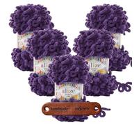 ALIZE 5 x 100g Puffy Fine 44 Premium Wolle Schlaufengarn Fingerstrickgarn kuschelweich für Decken, Kissen und Wohnaccessoires stricken ohne Nadeln mit mySearose Label
