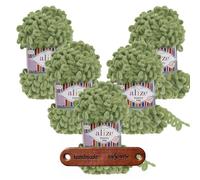 ALIZE 5 x 100g Puffy Fine 485 Turle Green Premium Wolle Schlaufengarn Fingerstrickgarn kuschelweich für Decken, Kissen und Wohnaccessoires stricken ohne Nadeln mit mySearose Label
