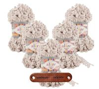 ALIZE 5 x 100g Puffy Fine 599 Bone Premium Wolle Schlaufengarn Fingerstrickgarn kuschelweich für Decken, Kissen und Wohnaccessoires stricken ohne Nadeln mit mySearose Label