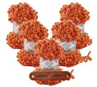 ALIZE 5 x 100g Puffy Fine 6 Orange Premium Wolle Schlaufengarn Fingerstrickgarn kuschelweich für Decken, Kissen und Wohnaccessoires stricken ohne Nadeln mit mySearose Label