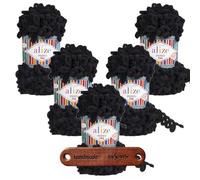 ALIZE 5 x 100g Puffy Fine 60 Black Premium Wolle Schlaufengarn Fingerstrickgarn kuschelweich für Decken, Kissen und Wohnaccessoires stricken ohne Nadeln mit mySearose Label