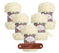 ALIZE 5 x 100g Puffy Fine 62 Light Cream Premium Wolle Schlaufengarn Fingerstrickgarn kuschelweich für Decken, Kissen und Wohnaccessoires stricken ohne Nadeln mit mySearose Label