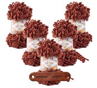 ALIZE 5 x 100g Puffy Fine 90 Terra Premium Wolle Schlaufengarn Fingerstrickgarn kuschelweich für Decken, Kissen und Wohnaccessoires stricken ohne Nadeln mit mySearose Label