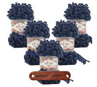 ALIZE 5 x 100g Puffy Fine 93 Patrol Premium Wolle Schlaufengarn Fingerstrickgarn kuschelweich für Decken, Kissen und Wohnaccessoires stricken ohne Nadeln mit mySearose Label