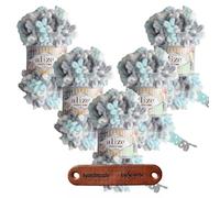 ALIZE 5 x 100g Puffy Fine Color 5939 Premium Wolle Farbverlauf Schlaufengarn zum Fingerstricken ohne Nadeln für schnelle Geschenke und Wohndekoration mit mySearose Label