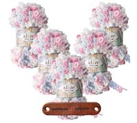 ALIZE 5 x 100g Puffy Fine Color 5945 Premium Wolle Farbverlauf Schlaufengarn zum Fingerstricken ohne Nadeln für schnelle Geschenke und Wohndekoration mit mySearose Label