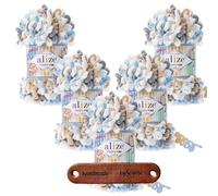 ALIZE 5 x 100g Puffy Fine Color 5946 Premium Wolle Farbverlauf Schlaufengarn zum Fingerstricken ohne Nadeln für schnelle Geschenke und Wohndekoration mit mySearose Label