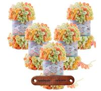 ALIZE 5 x 100g Puffy Fine Color 6313 Premium Wolle Farbverlauf Schlaufengarn zum Fingerstricken ohne Nadeln für schnelle Geschenke und Wohndekoration mit mySearose Label