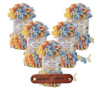 ALIZE 5 x 100g Puffy Fine Color 6314 Premium Wolle Farbverlauf Schlaufengarn zum Fingerstricken ohne Nadeln für schnelle Geschenke und Wohndekoration mit mySearose Label