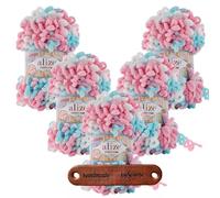 ALIZE 5 x 100g Puffy Fine Color 6377 Premium Wolle Farbverlauf Schlaufengarn zum Fingerstricken ohne Nadeln für schnelle Geschenke und Wohndekoration mit mySearose Label