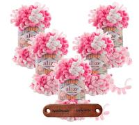 ALIZE 5 x 100g Puffy Fine Color 6383 Premium Wolle Farbverlauf Schlaufengarn zum Fingerstricken ohne Nadeln für schnelle Geschenke und Wohndekoration mit mySearose Label