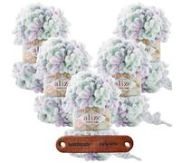 ALIZE 5 x 100g Puffy Fine Color 6466 Premium Wolle Farbverlauf Schlaufengarn zum Fingerstricken ohne Nadeln für schnelle Geschenke und Wohndekoration mit mySearose Label
